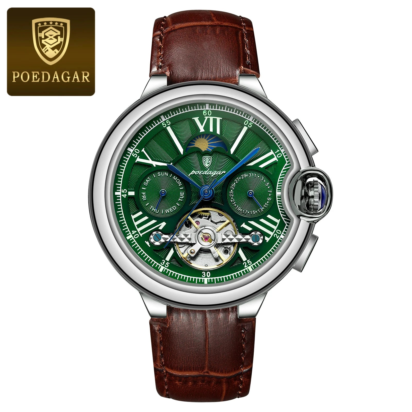 Automatic Skeleton Watch – Tourbillon Style with Moon Phase & Full Calendar
