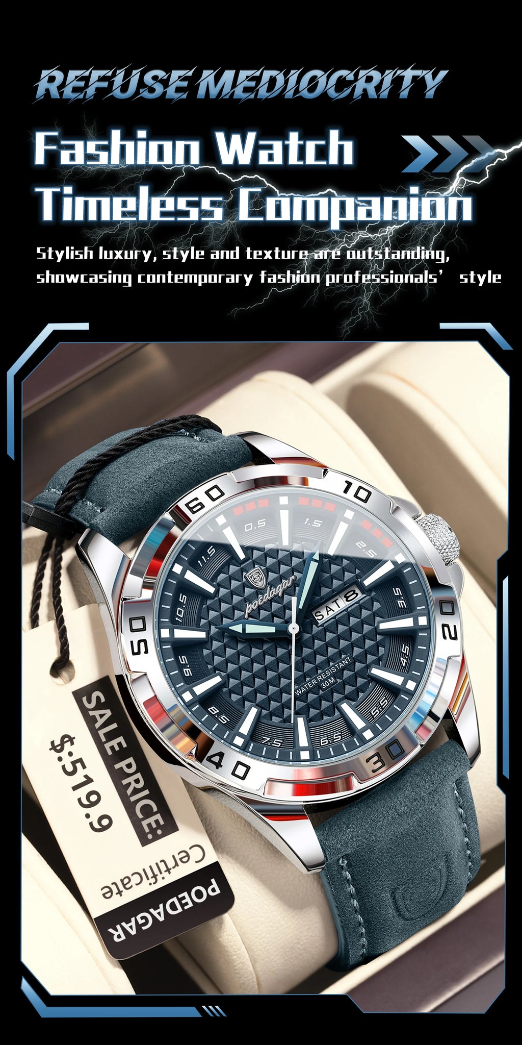 Large Arabic Dial Watch – Full Calendar with Leather Strap