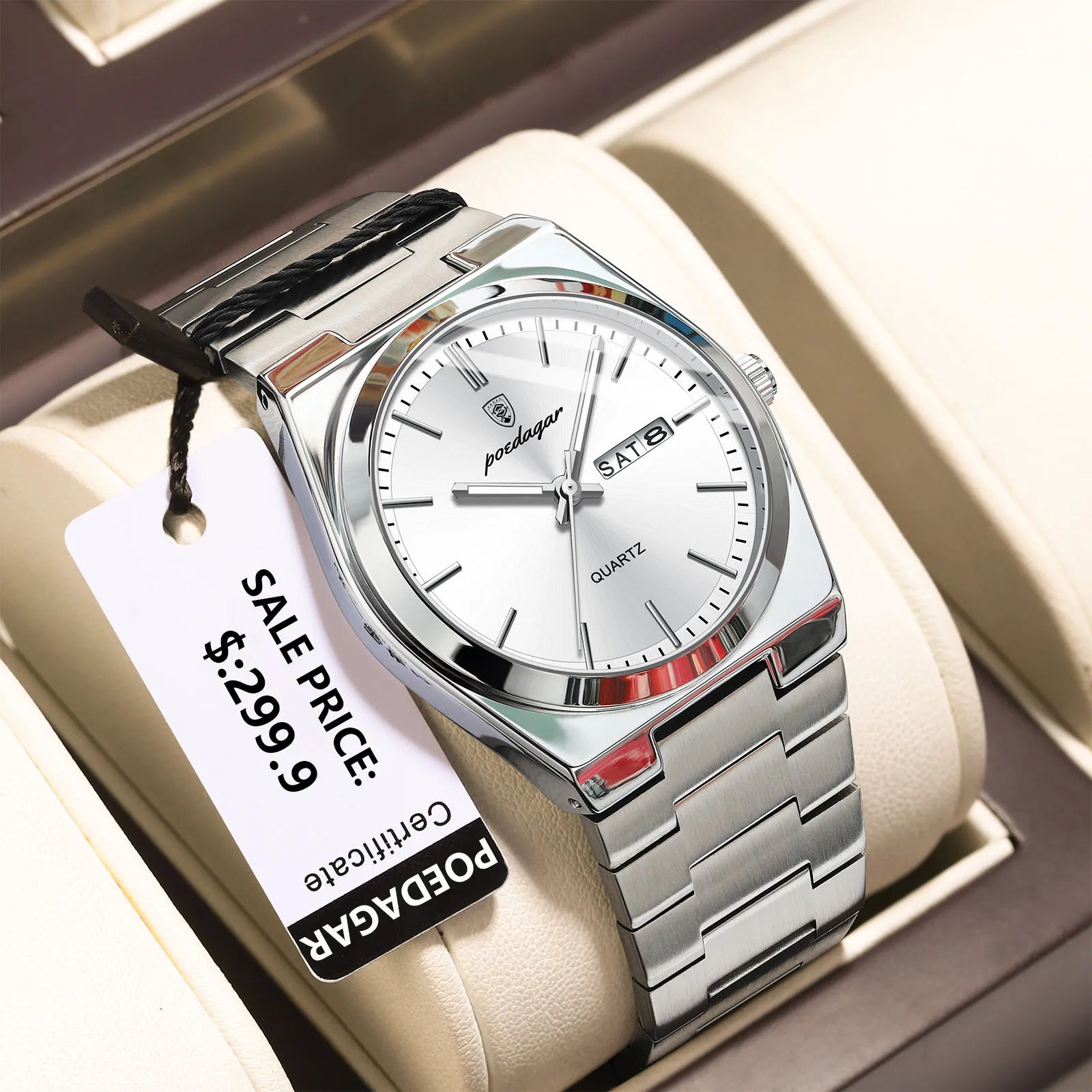 Full Calendar Sport Watch – Luminous Dial with Hidden Clasp Bracelet