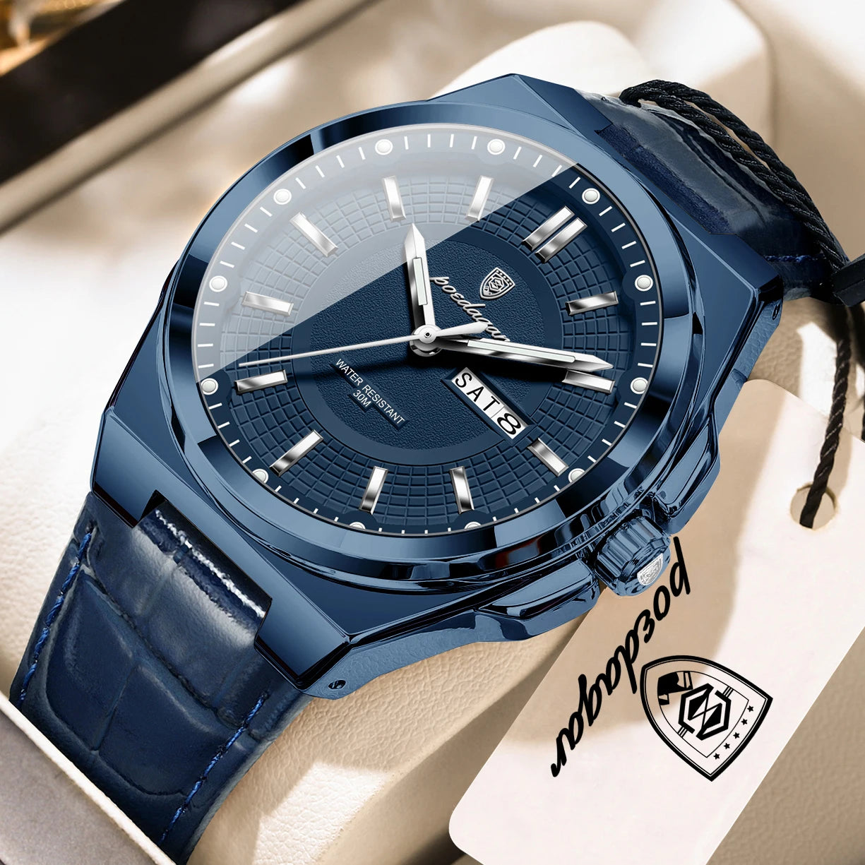 Full Calendar Leather Watch – Luminous Dial with Date & Week Display