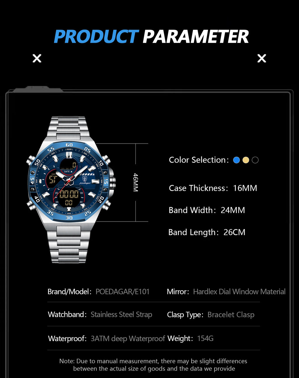 LED Analog-Digital Chronograph Watch – Full Calendar with Alarm & Bracelet