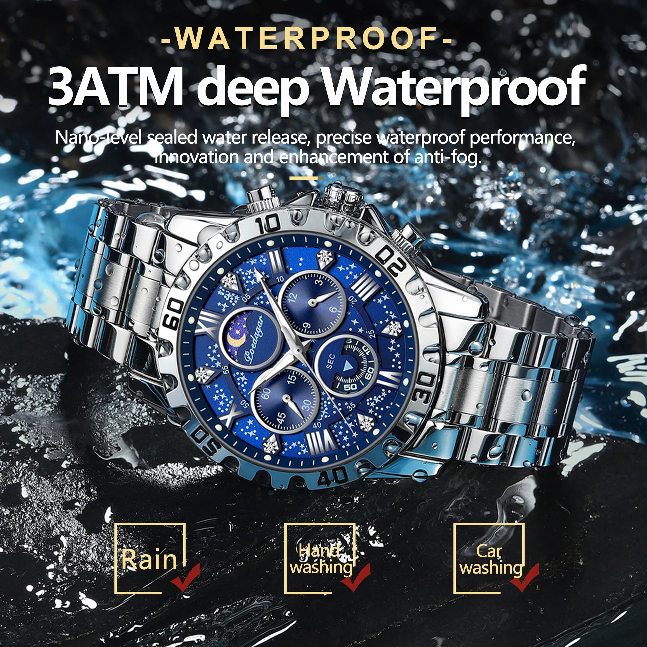 Chronograph Watch with Multiple Time Zone – Roman Numeral Dial & Sapphire Crystal