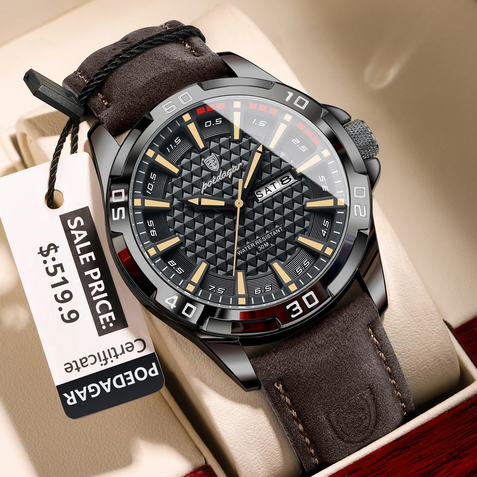 Large Arabic Dial Watch – Full Calendar with Leather Strap