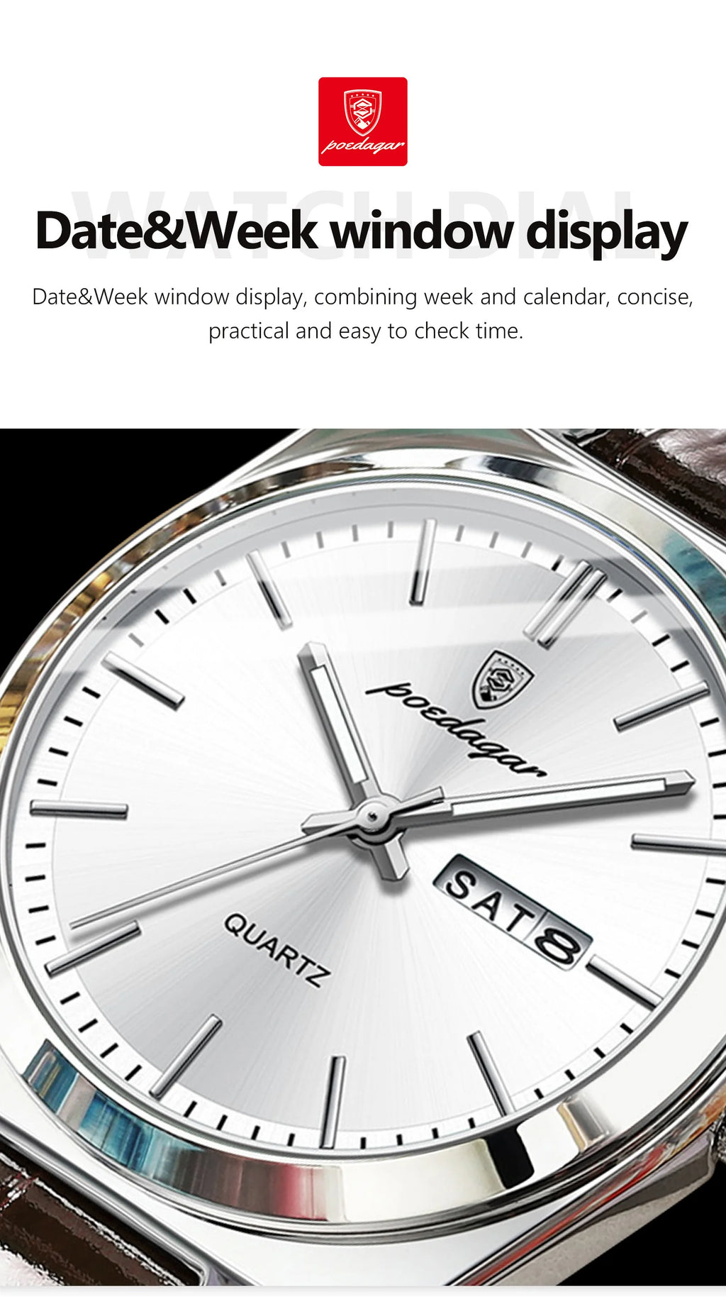 Full Calendar Leather Watch – Luminous Dial with Date, Week & Classic Buckle