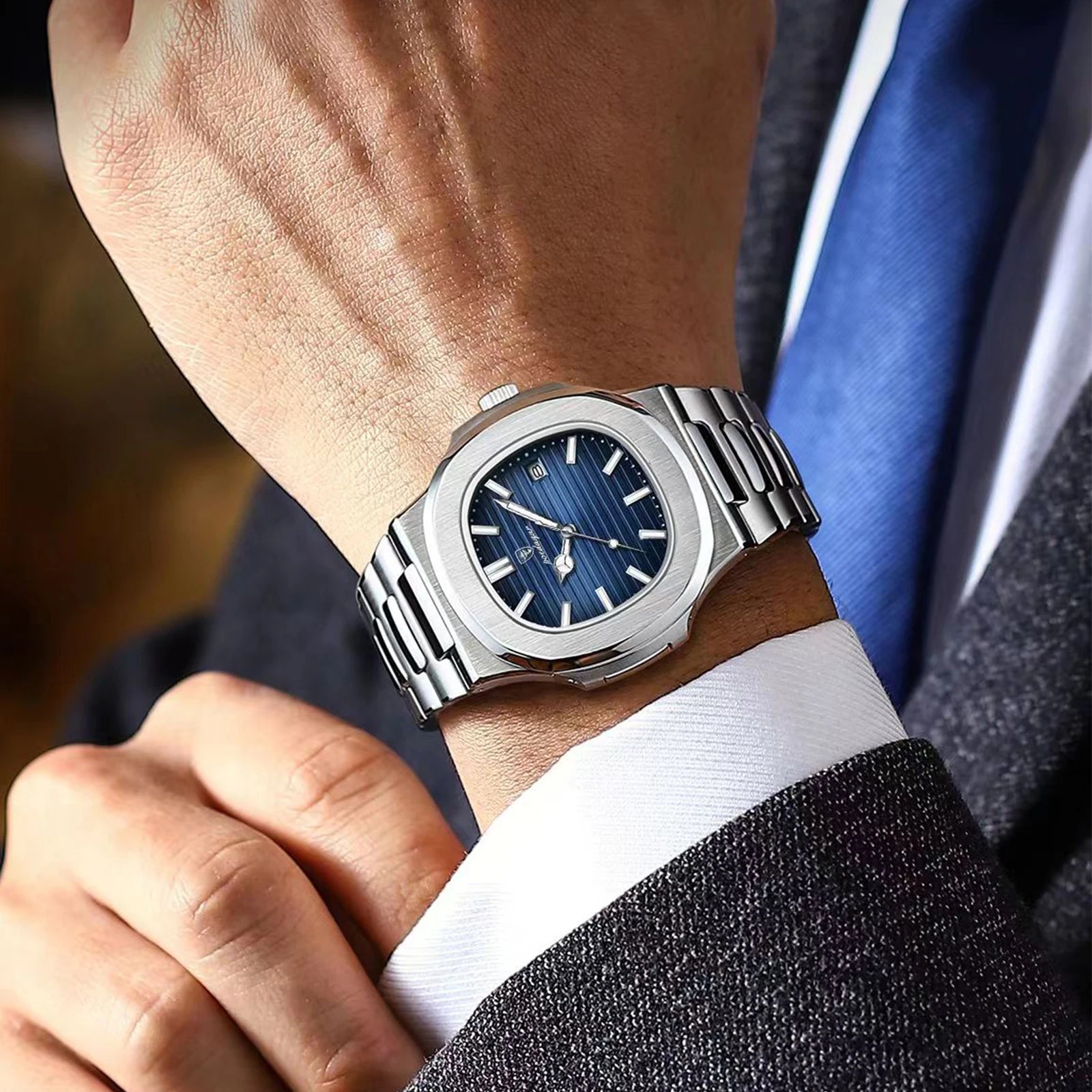 Men's Square Quartz Watch – Waterproof, Luminous, Date