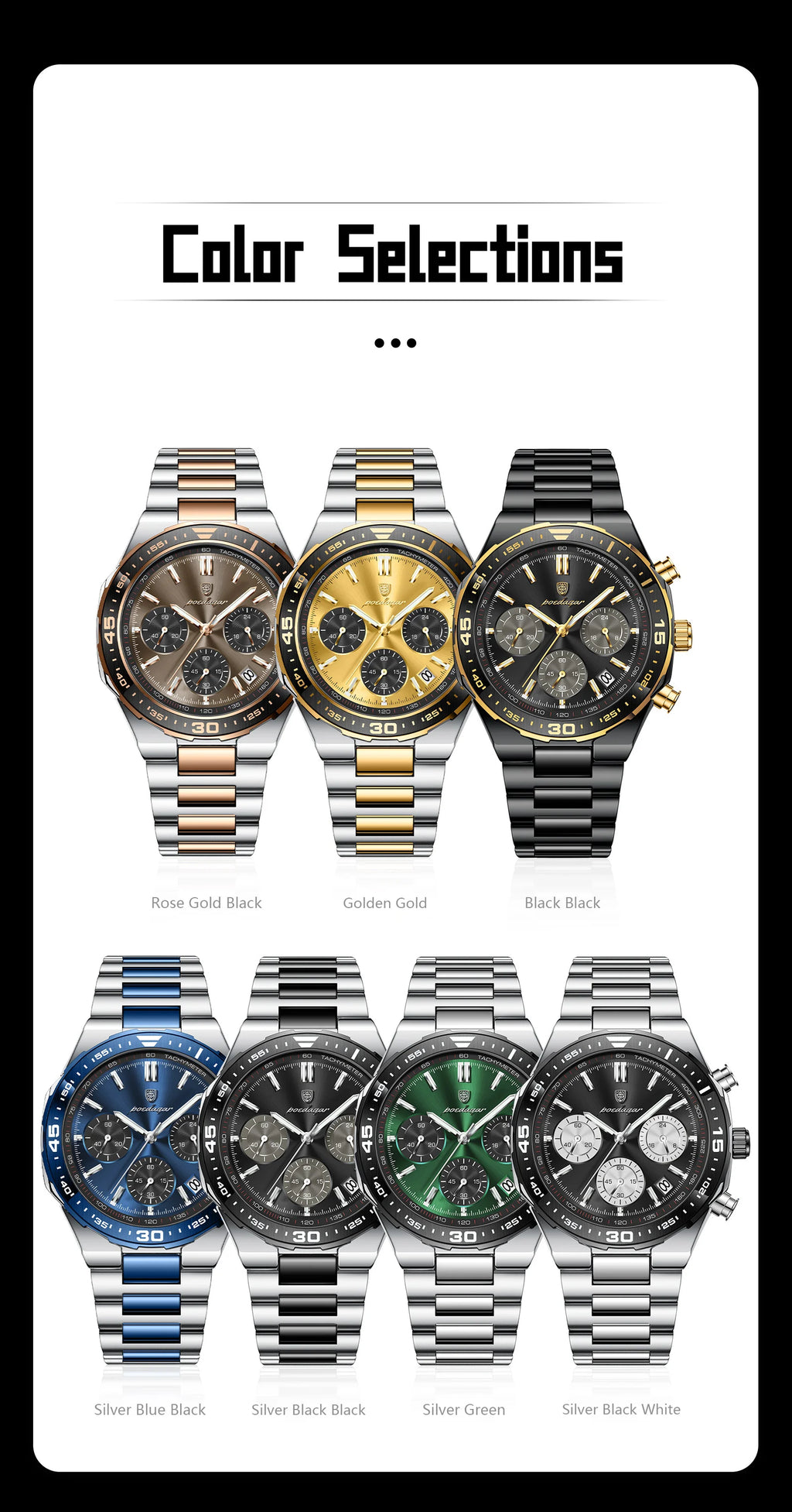 Business Chronograph Watch – Stainless Steel, Luminous Dial, Date Display