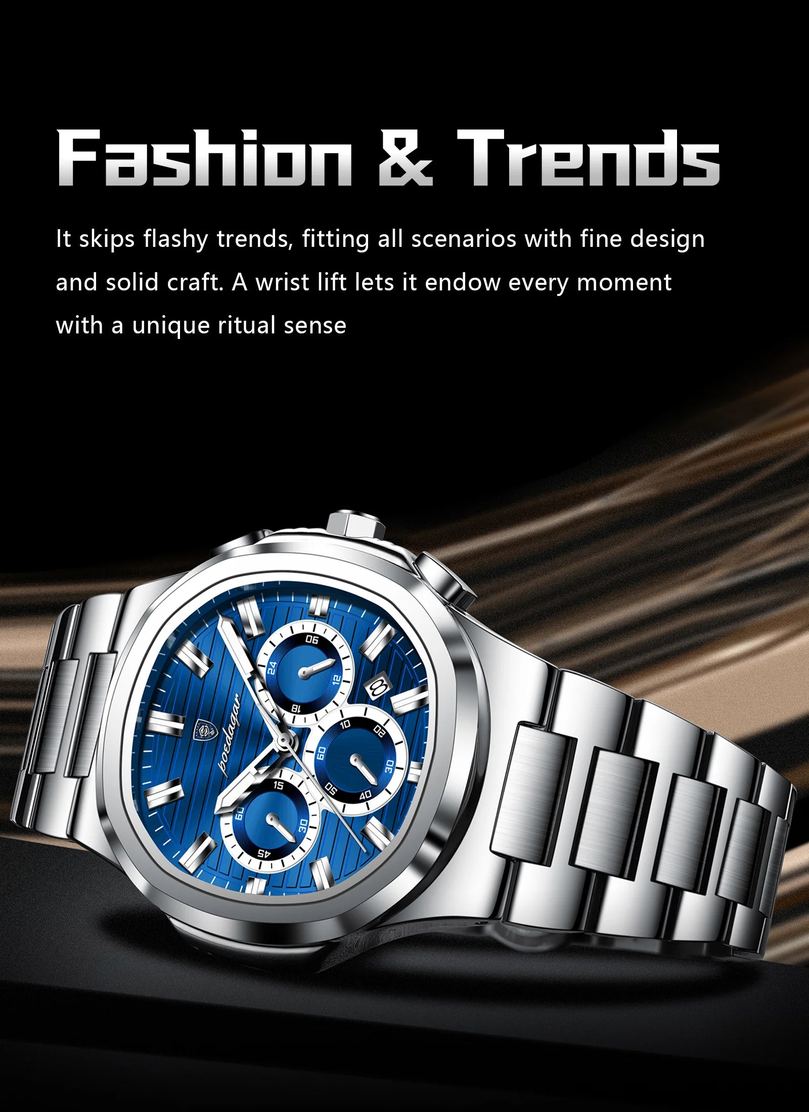 Square Chronograph Watch – Luxe Leather Strap with Luminous Dial & Date