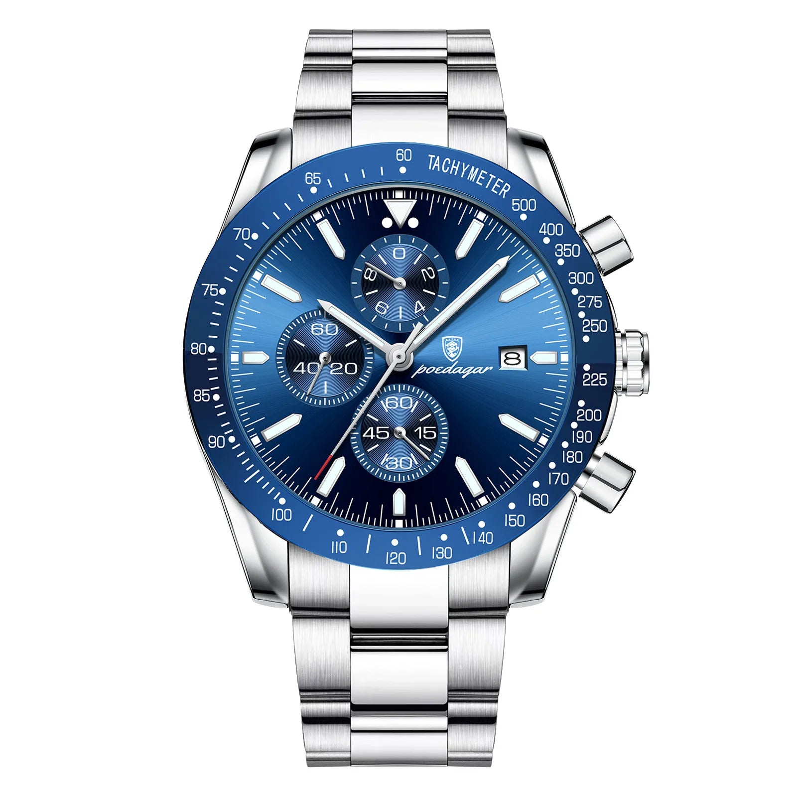 Dress Chronograph Watch – Luminous Dial with Safety Clasp Bracelet