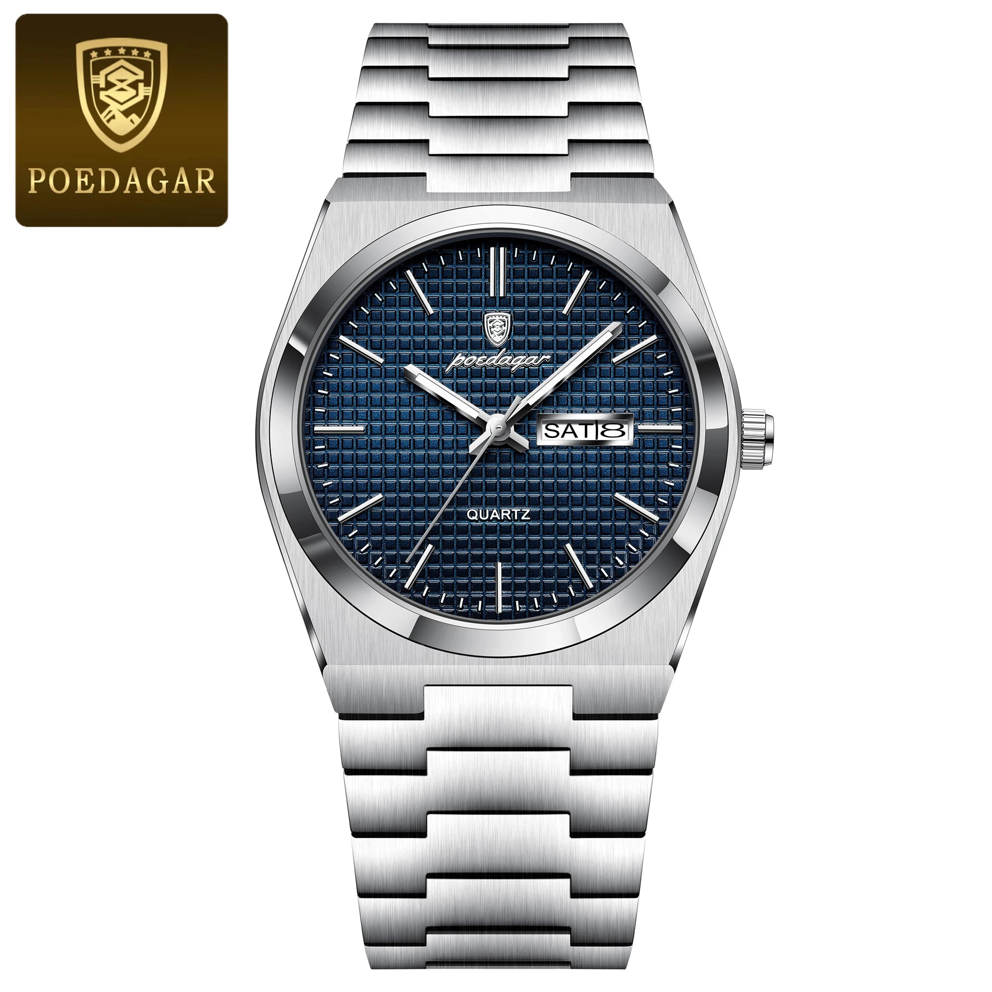 Full Calendar Stainless Steel Watch – Luminous Dial with Hidden Clasp Bracelet