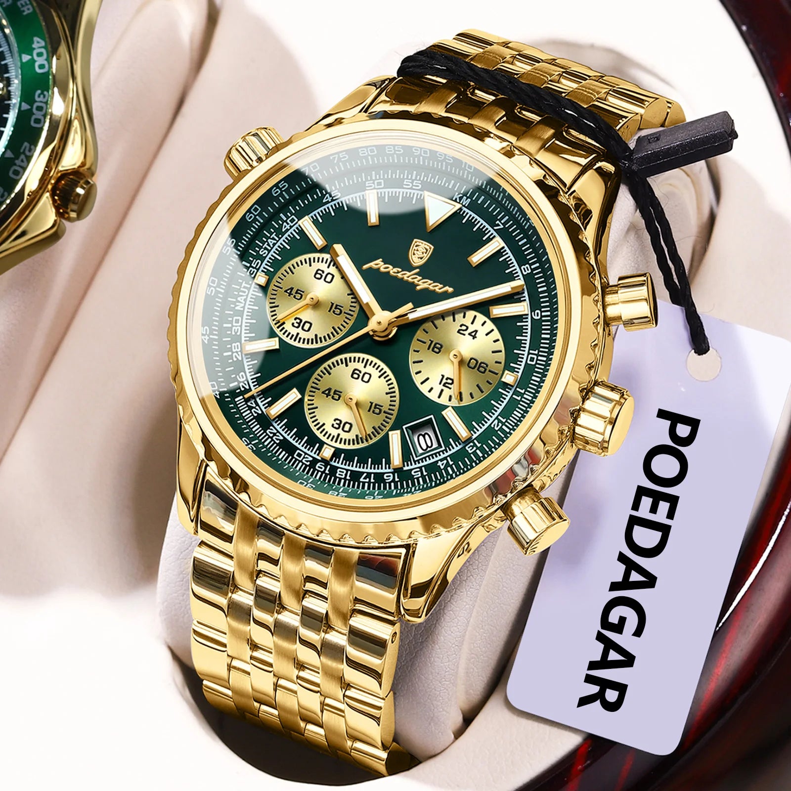 Chronograph Date Watch – Luminous Numberless Dial with Hidden Clasp Bracelet