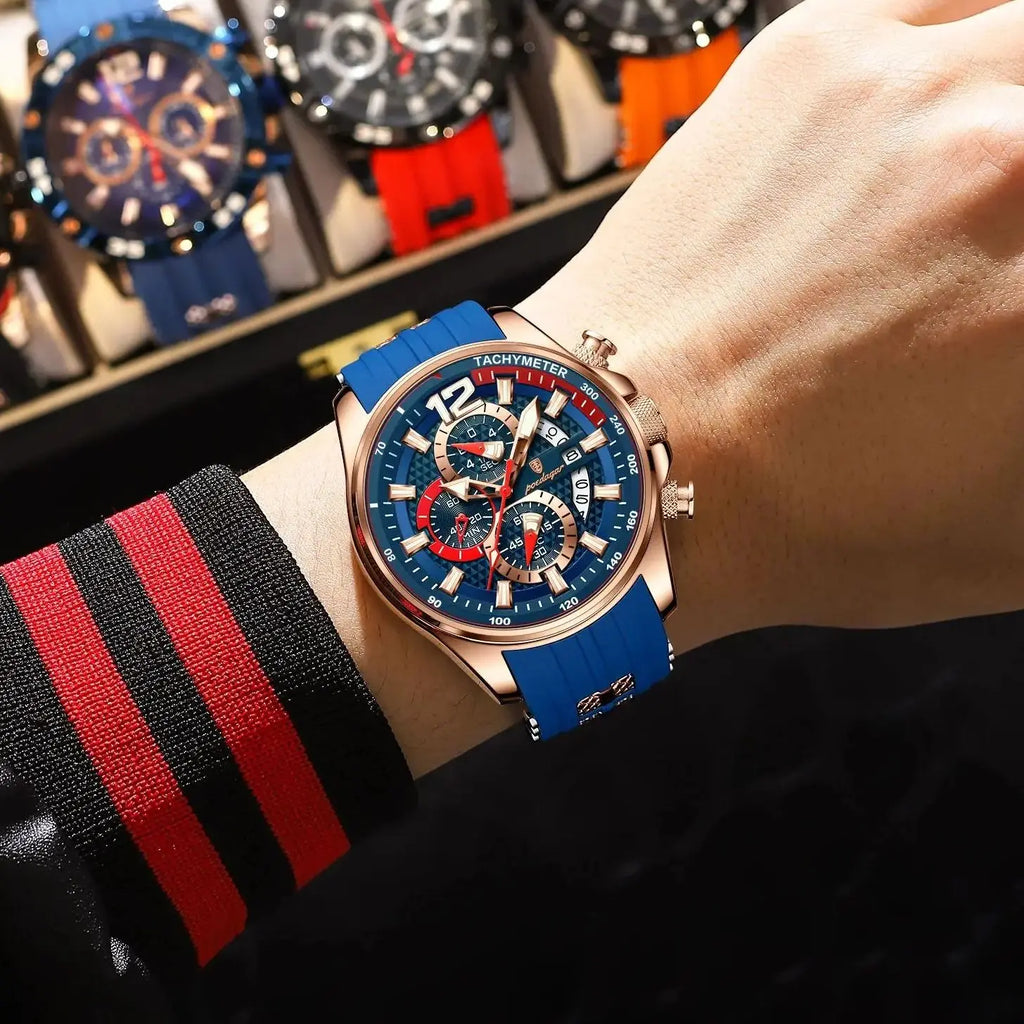 Chronograph Sport Watch – Large Arabic Dial with Silicone Strap & Full Calendar