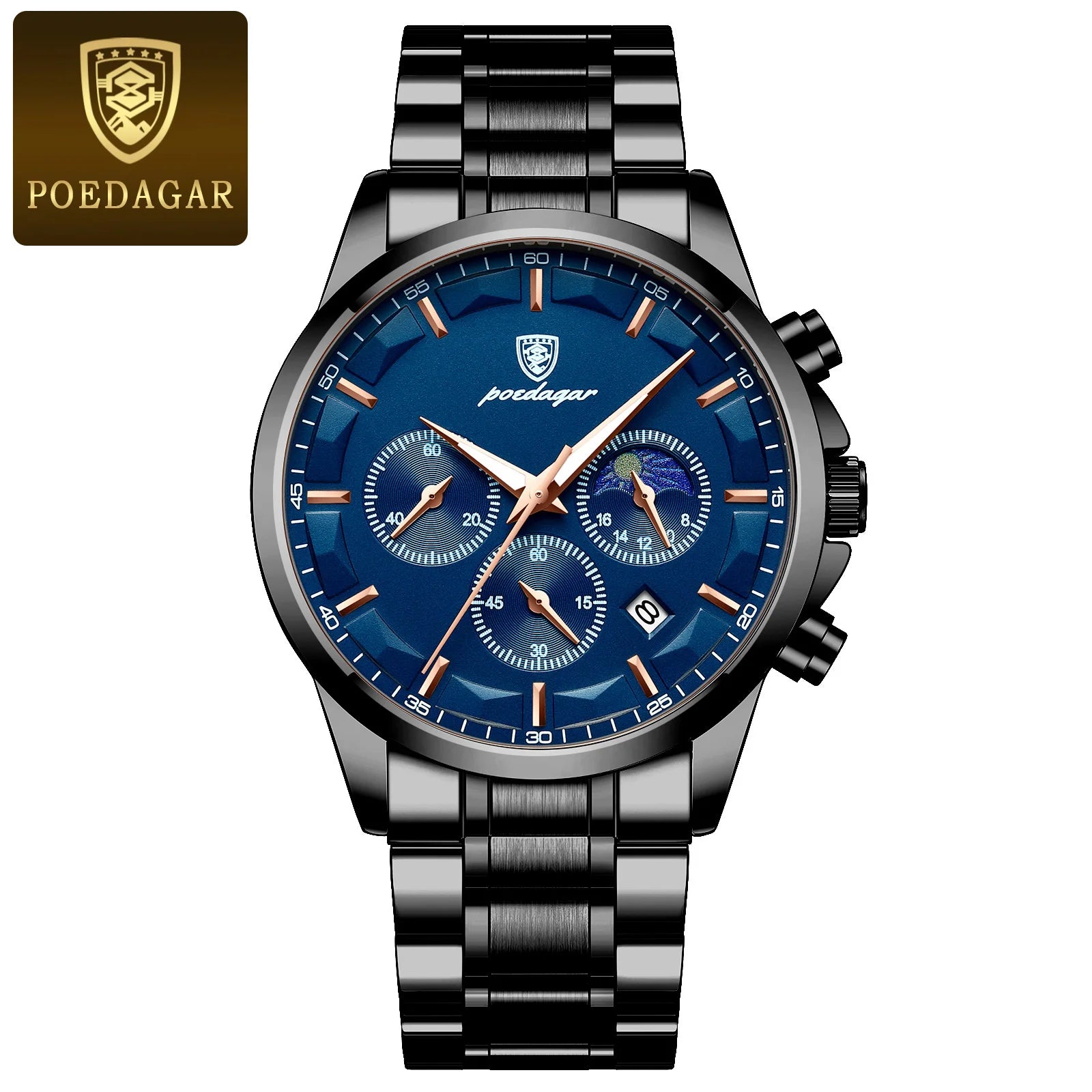 Moon Phase Full Calendar Watch – Luminous Dial with Stainless Steel Bracelet