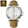 Chronograph Leather Watch – Bold Arabic Dial with Date & Luminous Hands