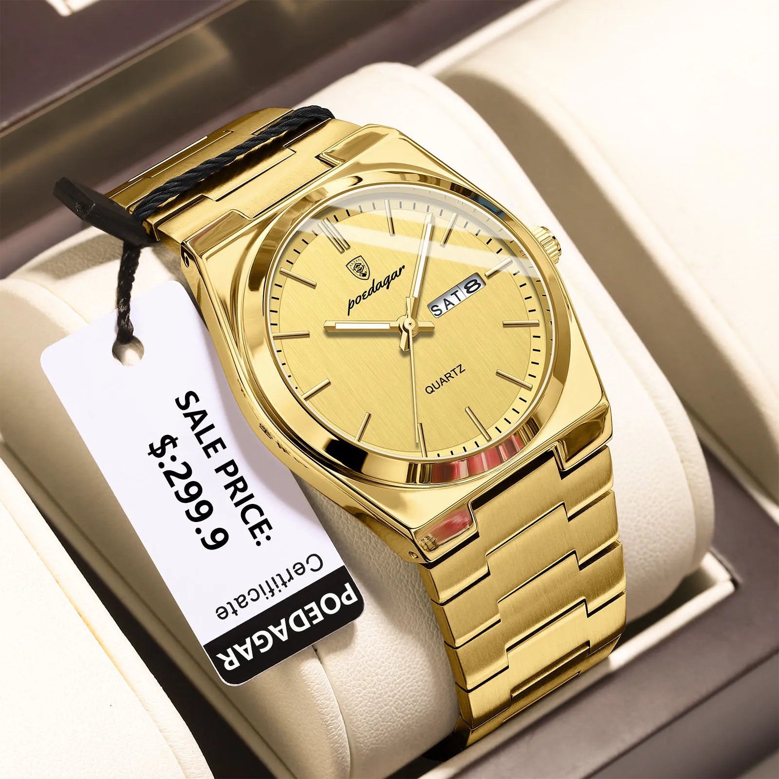 Full Calendar Sport Watch – Luminous Dial with Hidden Clasp Bracelet