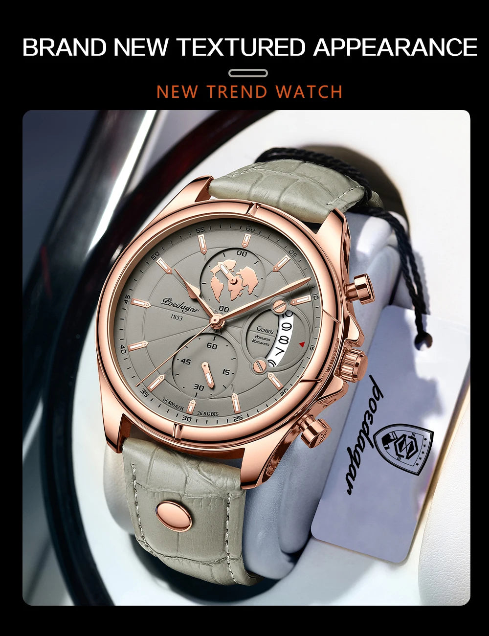 Chronograph Date Watch – Leather Strap with Numberless Dial