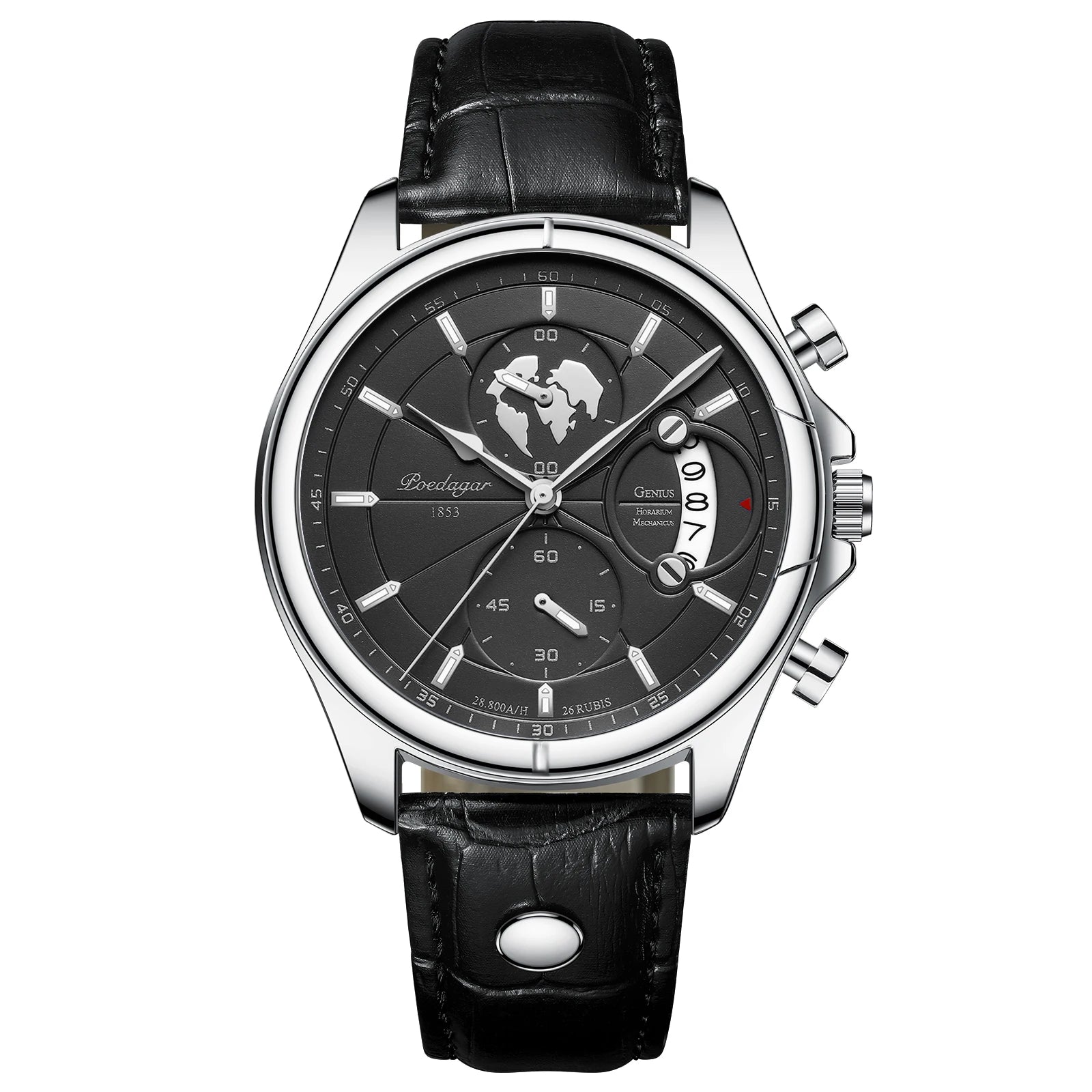 Chronograph Leather Watch – Full Calendar & Luminous Dial
