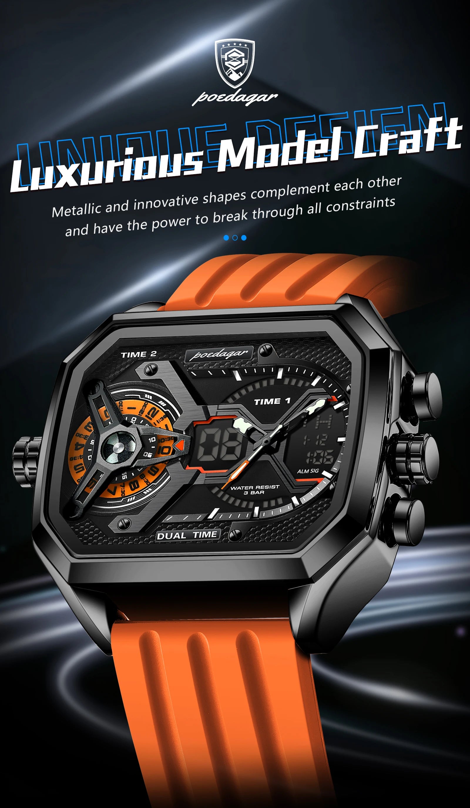 LED Chronograph Sport Watch – Dual Time & Alarm with Silicone Strap