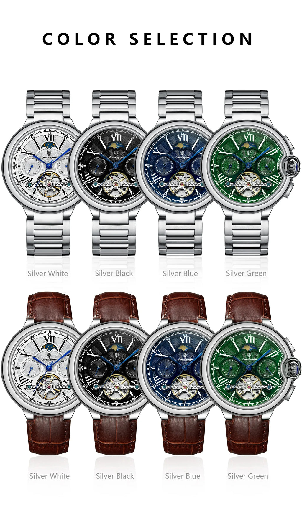 Automatic Skeleton Watch – Tourbillon Style with Moon Phase & Full Calendar