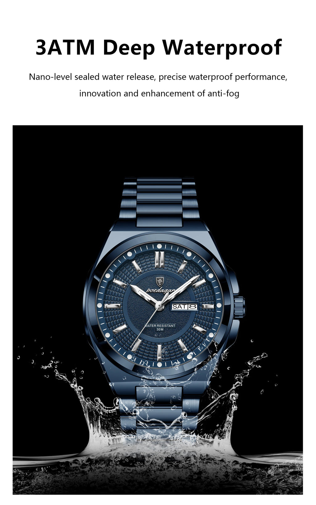 Full Calendar Sport Watch – Luminous Dial with Hidden Clasp Bracelet