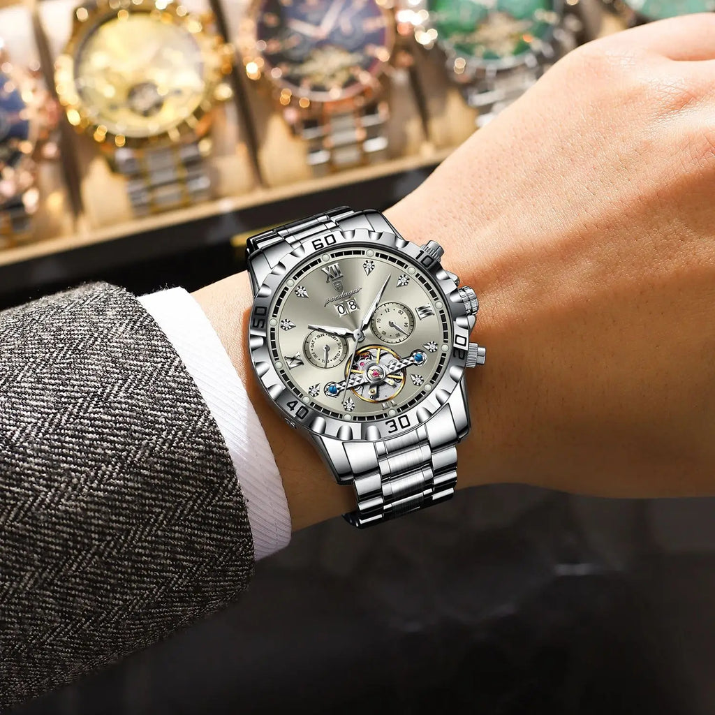 Automatic Tourbillon Style Watch – Sapphire Crystal with Week Display & Hidden Clasp
