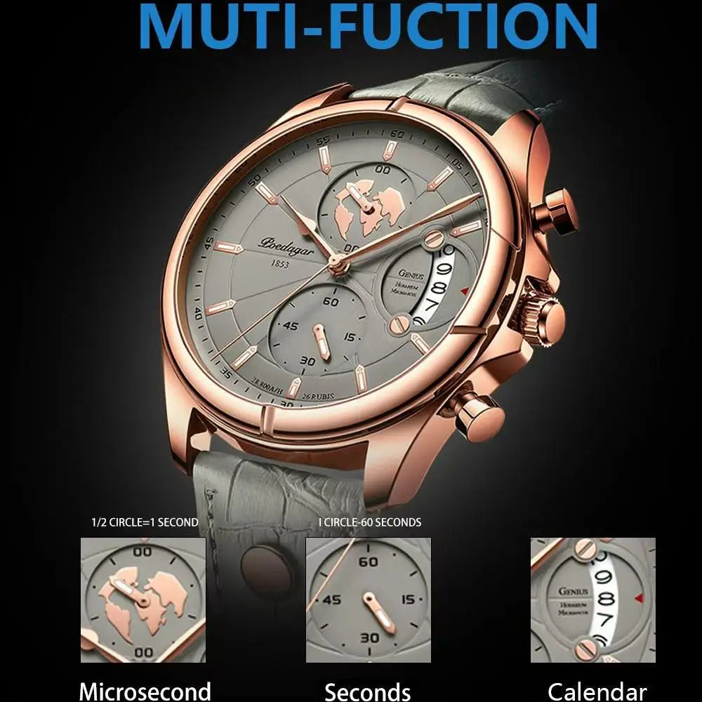 Chronograph Date Watch – Leather Strap with Numberless Dial
