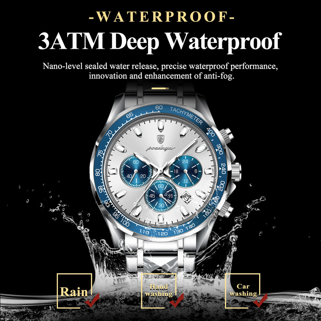 Chronograph Date Watch – Luminous Dial with Hidden Clasp Bracelet