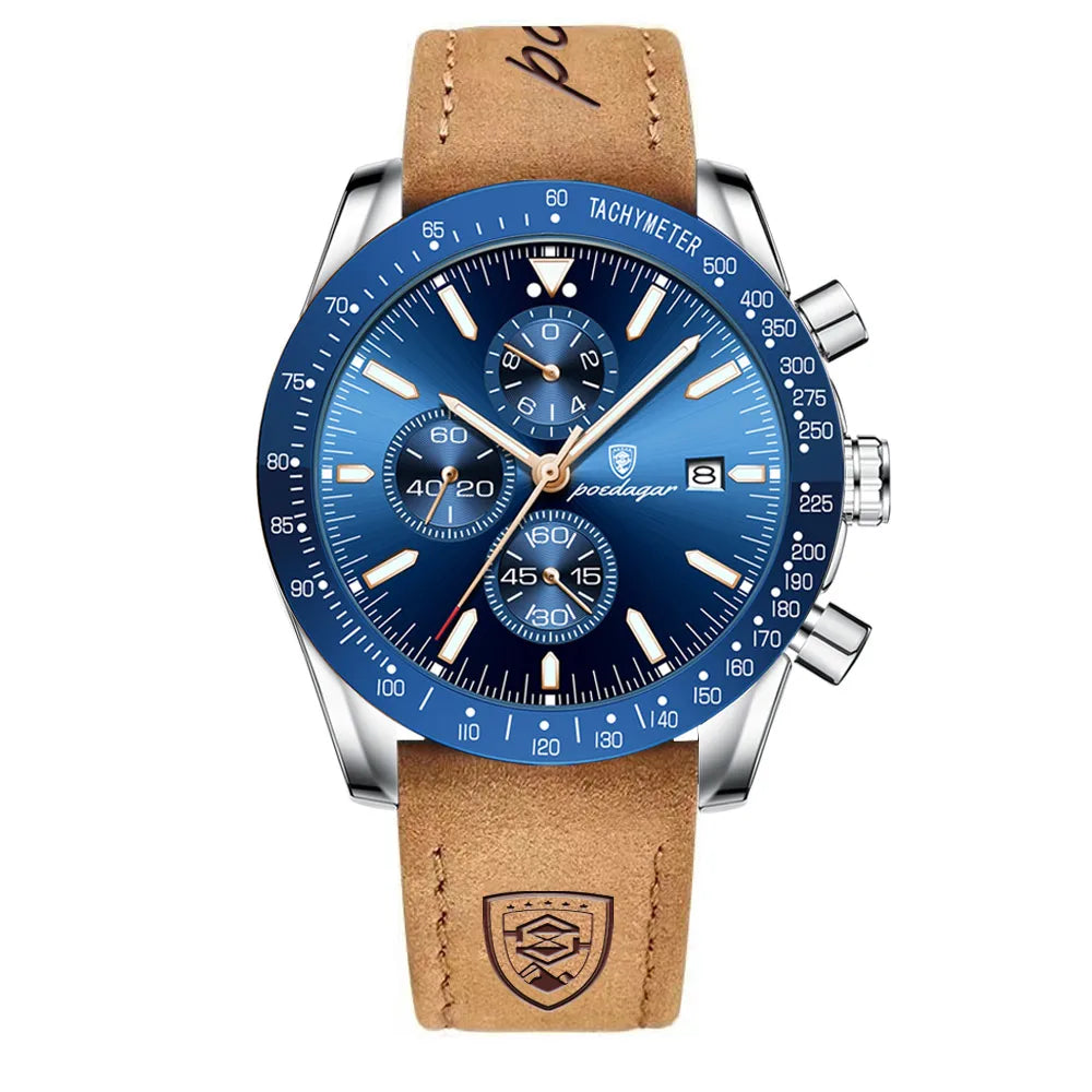 Dress Chronograph Watch – Luminous Dial with Safety Clasp Bracelet