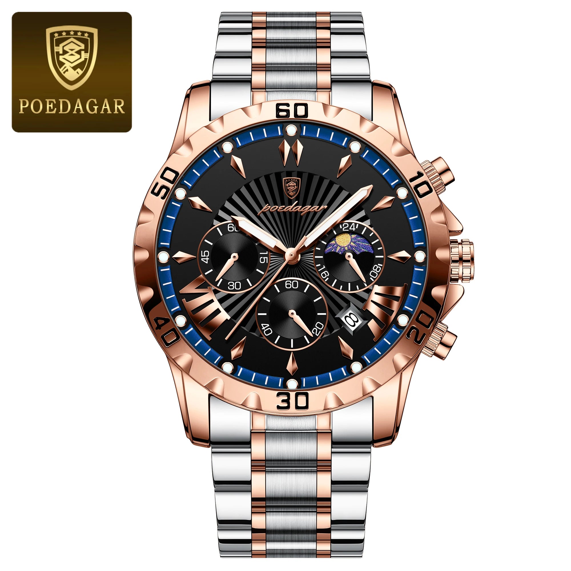 Luxury Chronograph Watch – Sapphire Crystal with Numberless Dial & Hidden Clasp