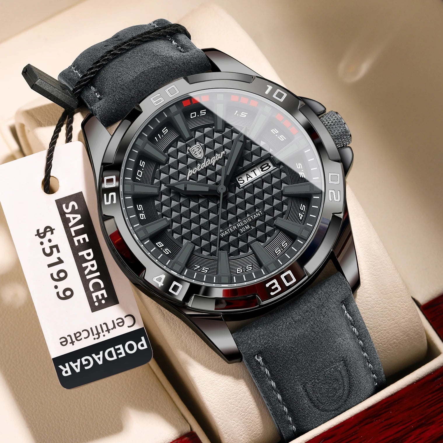Large Arabic Dial Watch – Full Calendar with Leather Strap