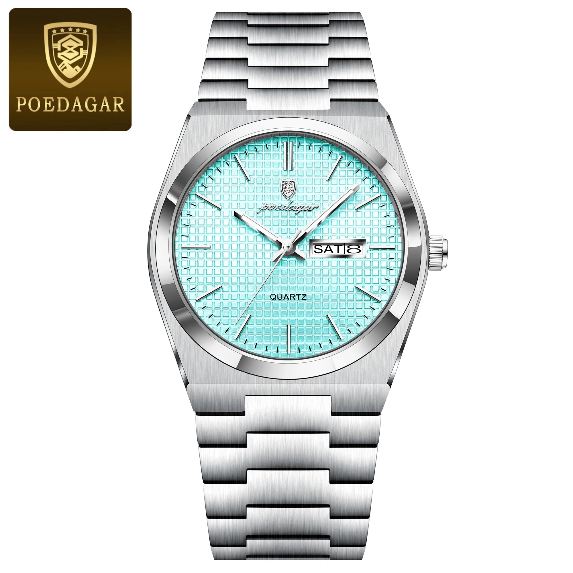 Full Calendar Stainless Steel Watch – Luminous Dial with Date, Week & Hidden Clasp