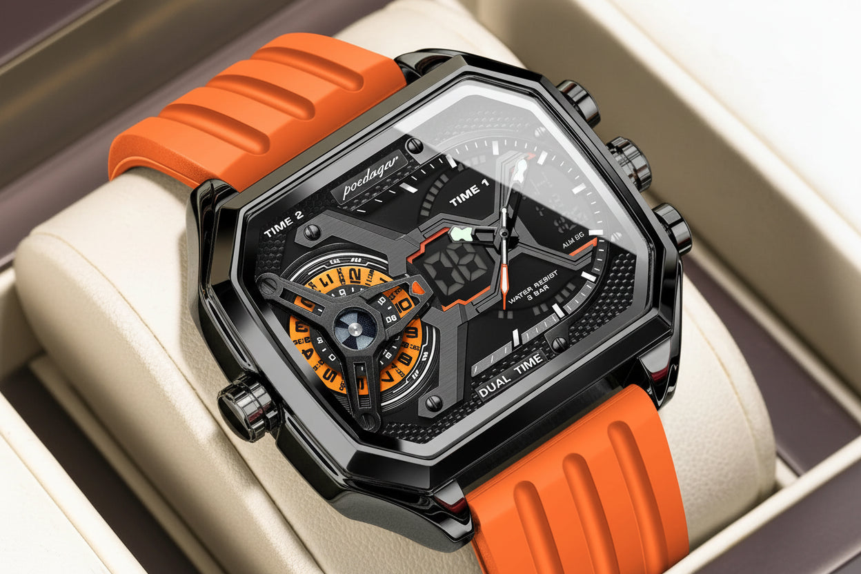LED Chronograph Sport Watch – Dual Time & Alarm with Silicone Strap