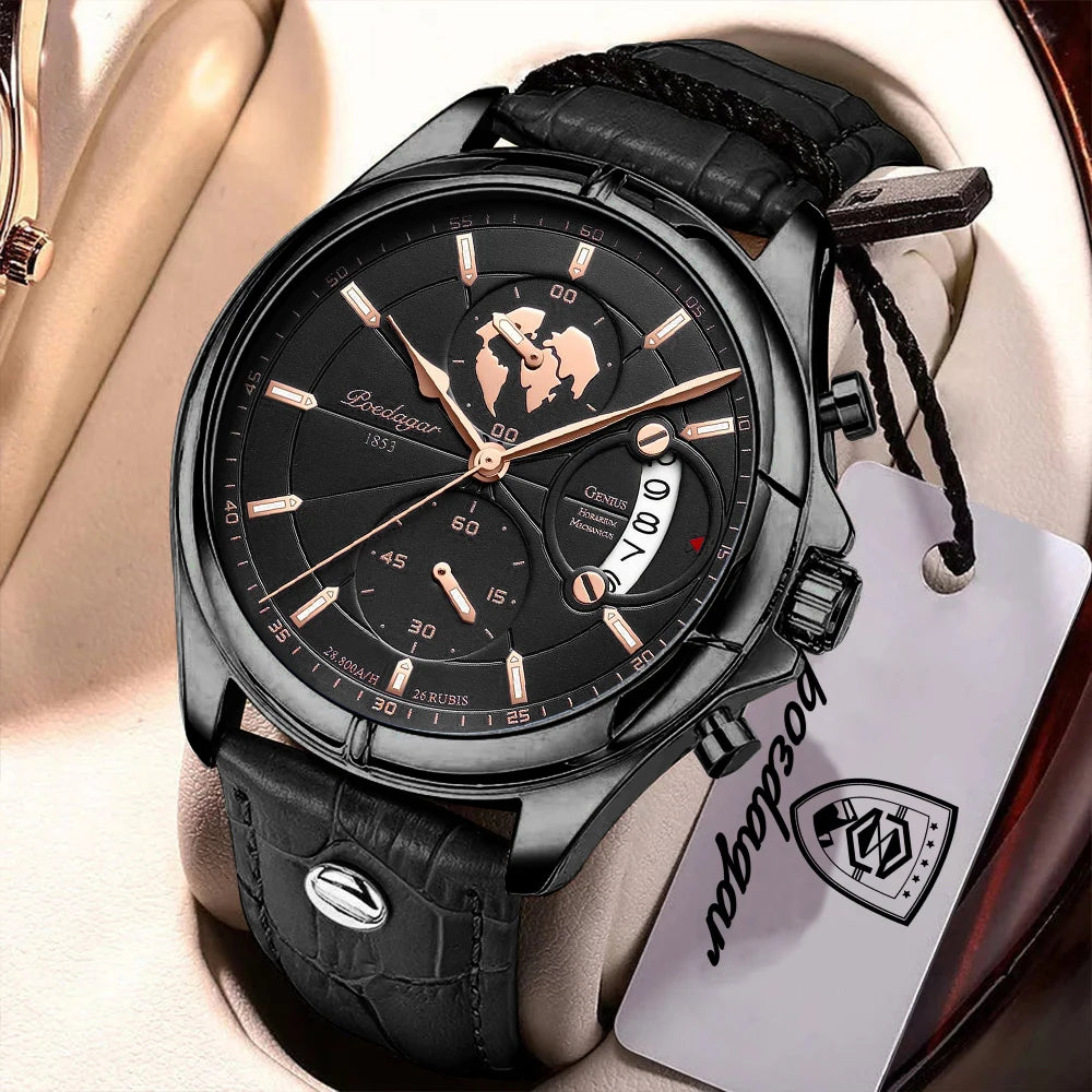 Chronograph Date Watch – Leather Strap with Numberless Dial