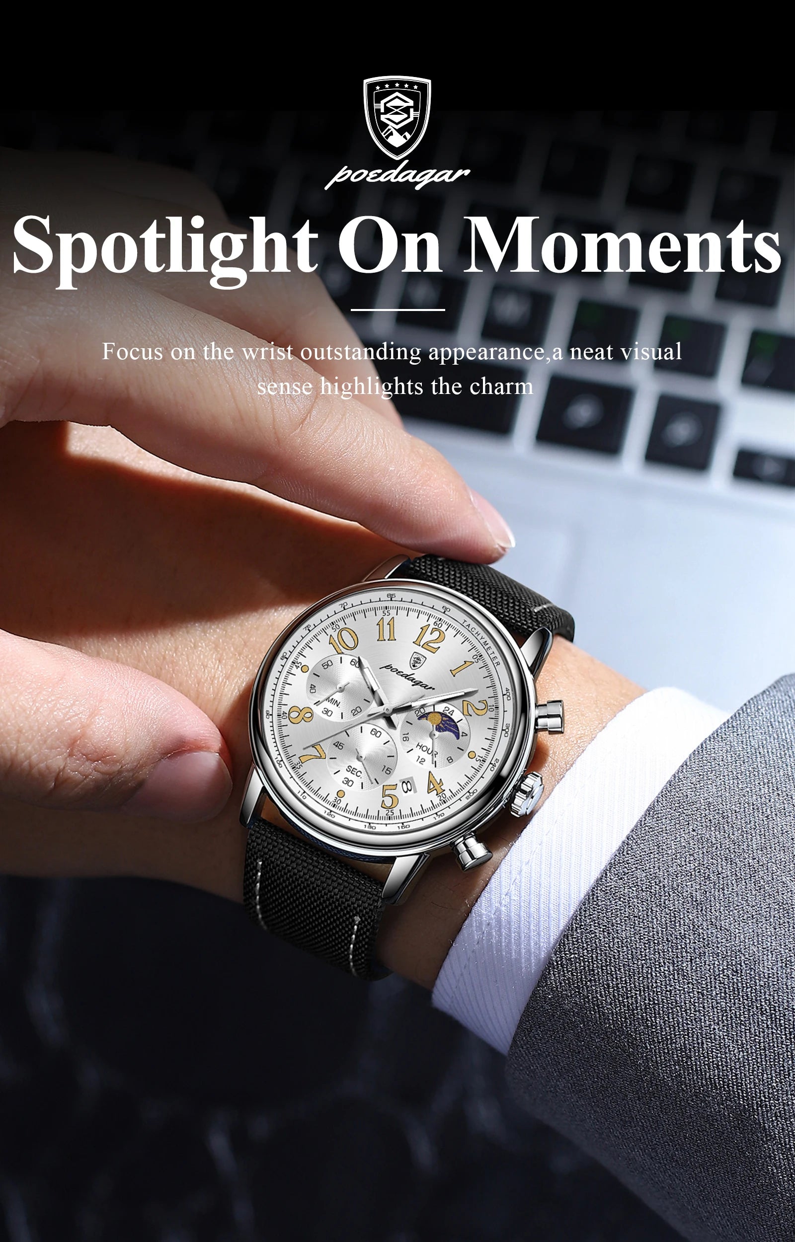 Classic Chronograph Watch – Luminous Arabic Dial with Nylon Strap