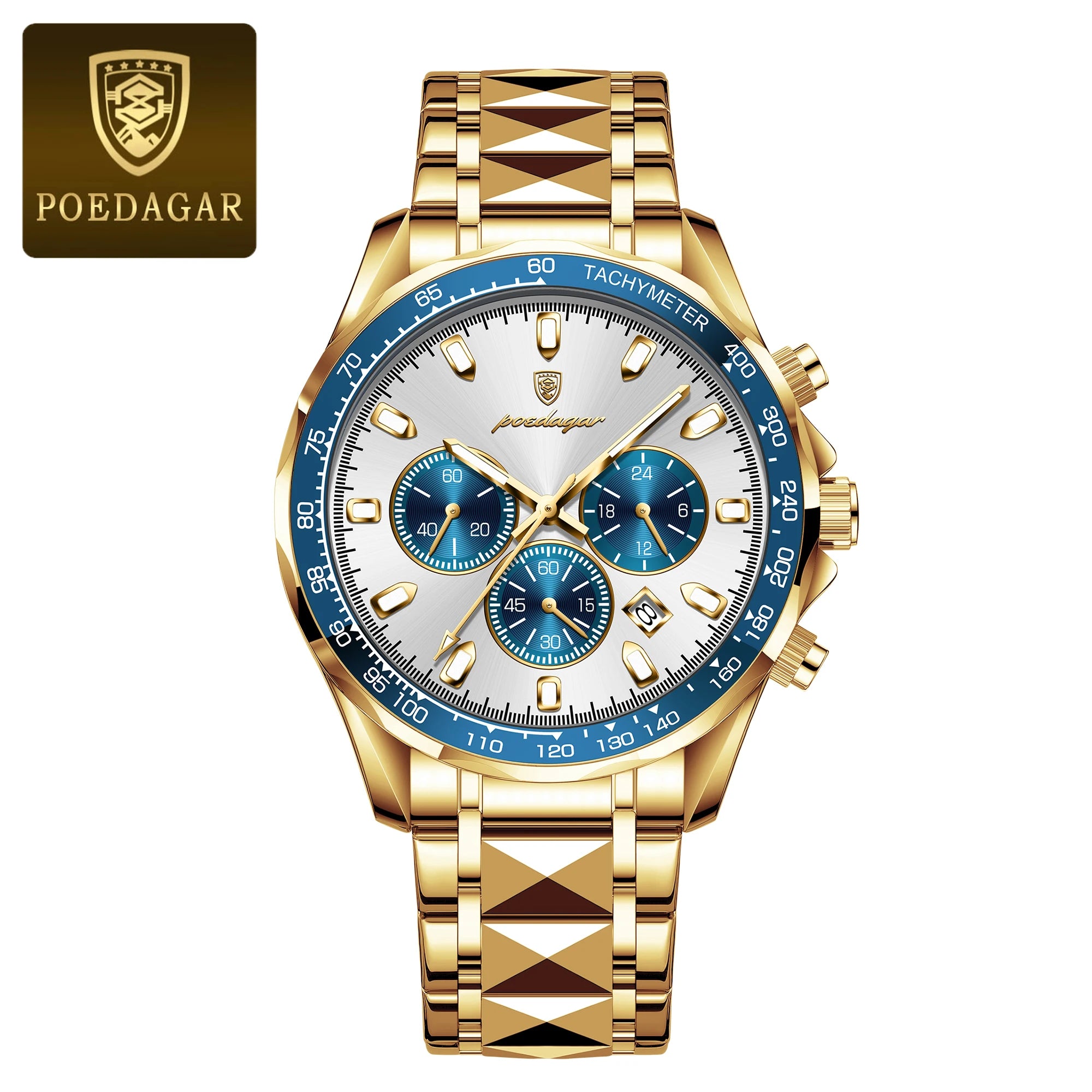 Chronograph Date Watch – Luminous Dial with Hidden Clasp Bracelet