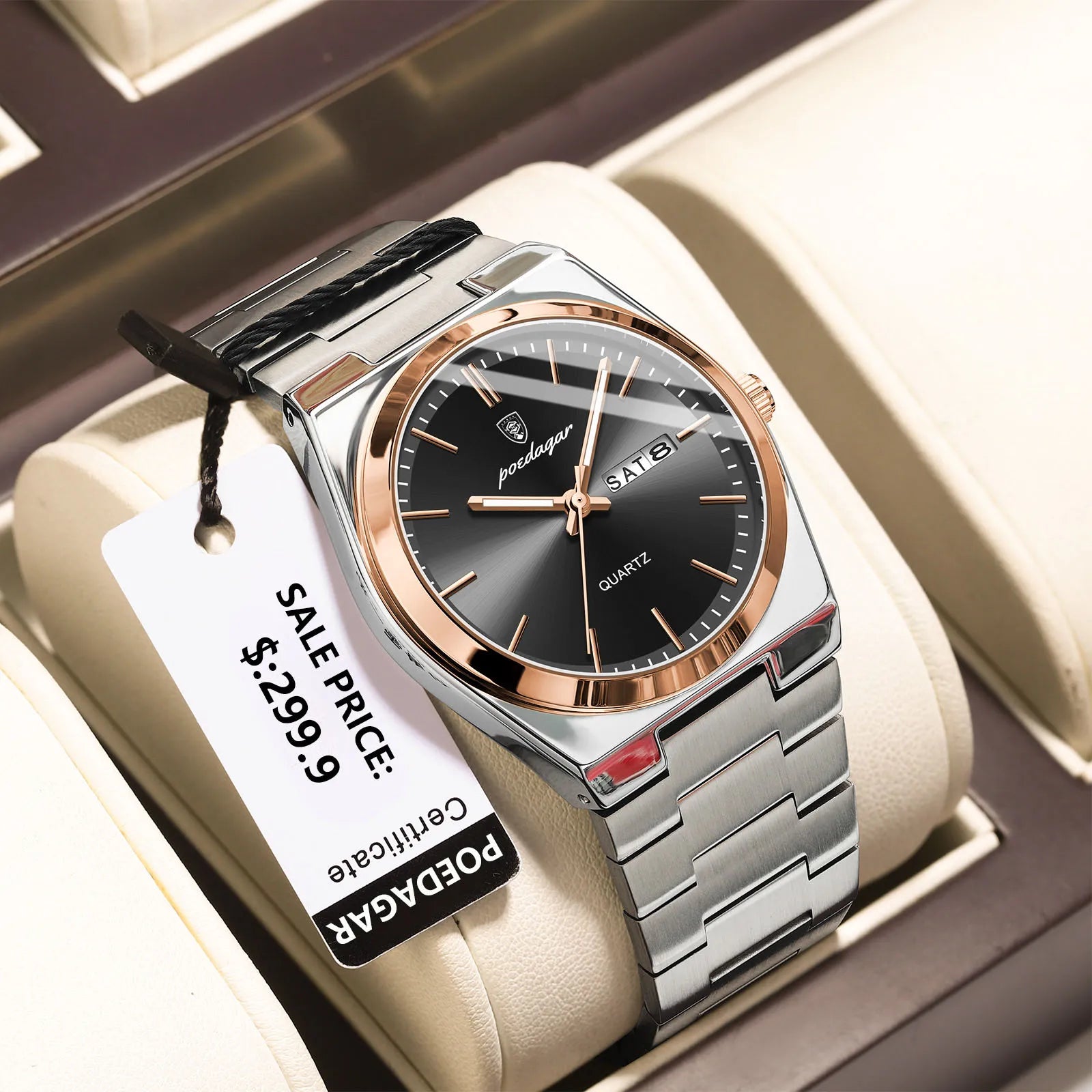 Full Calendar Sport Watch – Luminous Dial with Hidden Clasp Bracelet