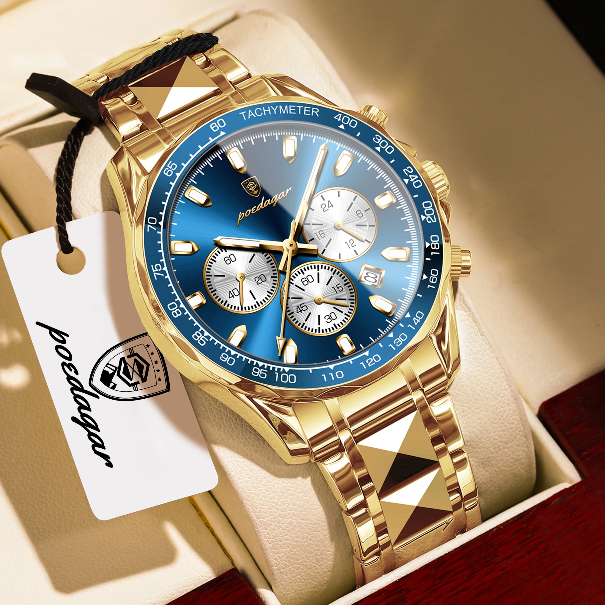 Chronograph Business Watch – Luminous Numberless Dial with Hidden Clasp Bracelet