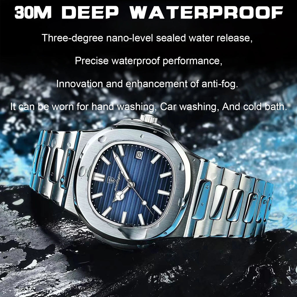 Men's Square Quartz Watch – Waterproof, Luminous, Date