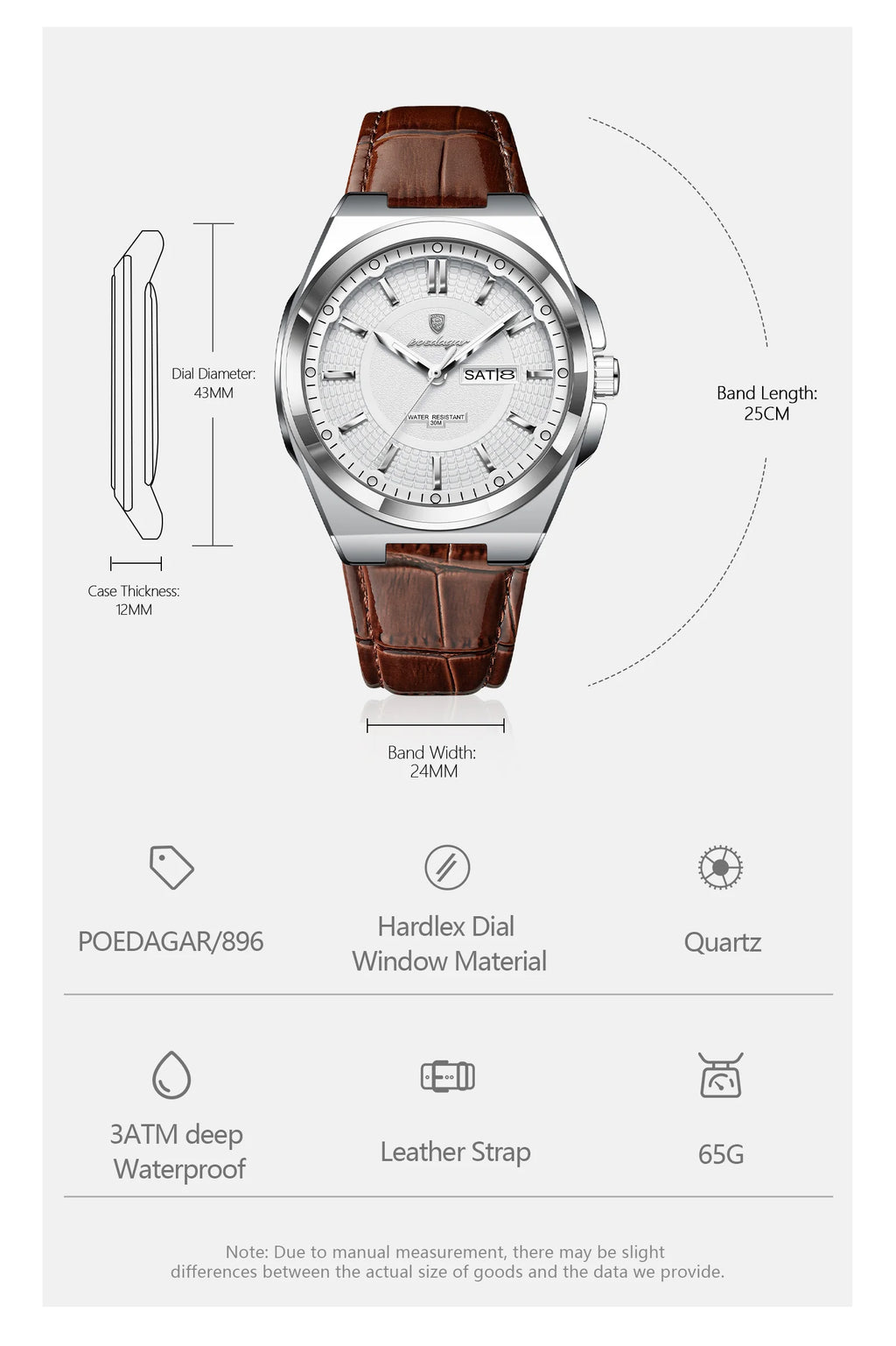 Full Calendar Leather Watch – Luminous Dial with Date & Week Display