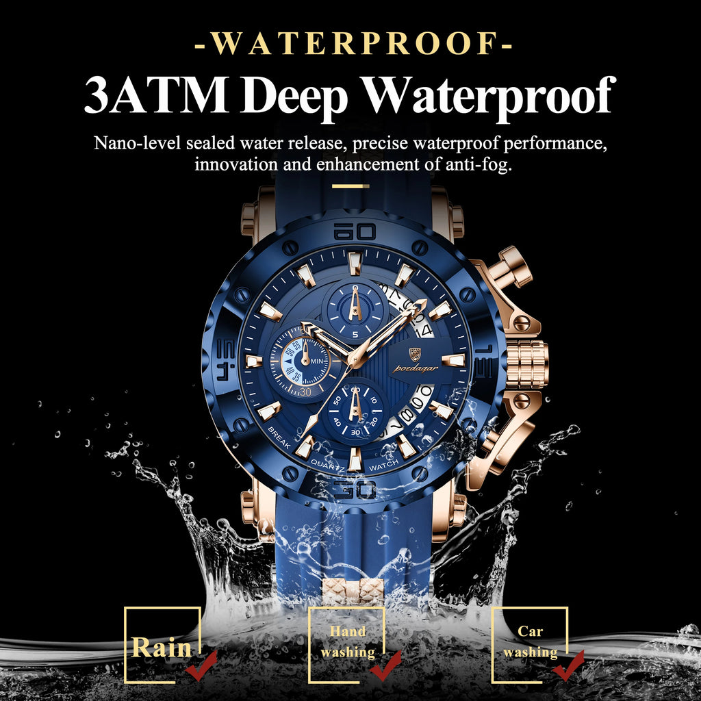 Large Chronograph Sport Watch – Full Calendar with Silicone Strap & Luminous Dial