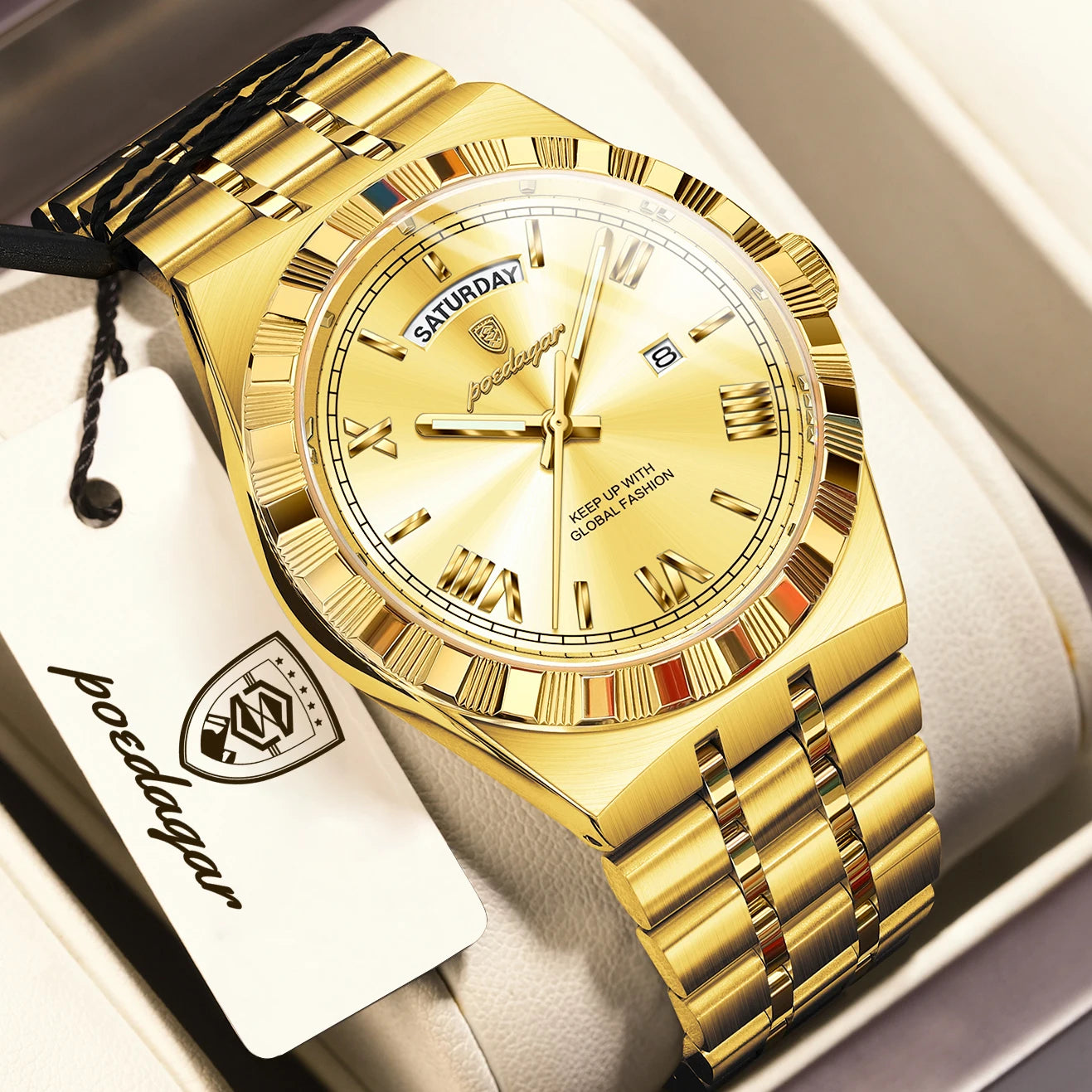 Full Calendar Business Watch – Roman Numeral Dial with Hidden Clasp