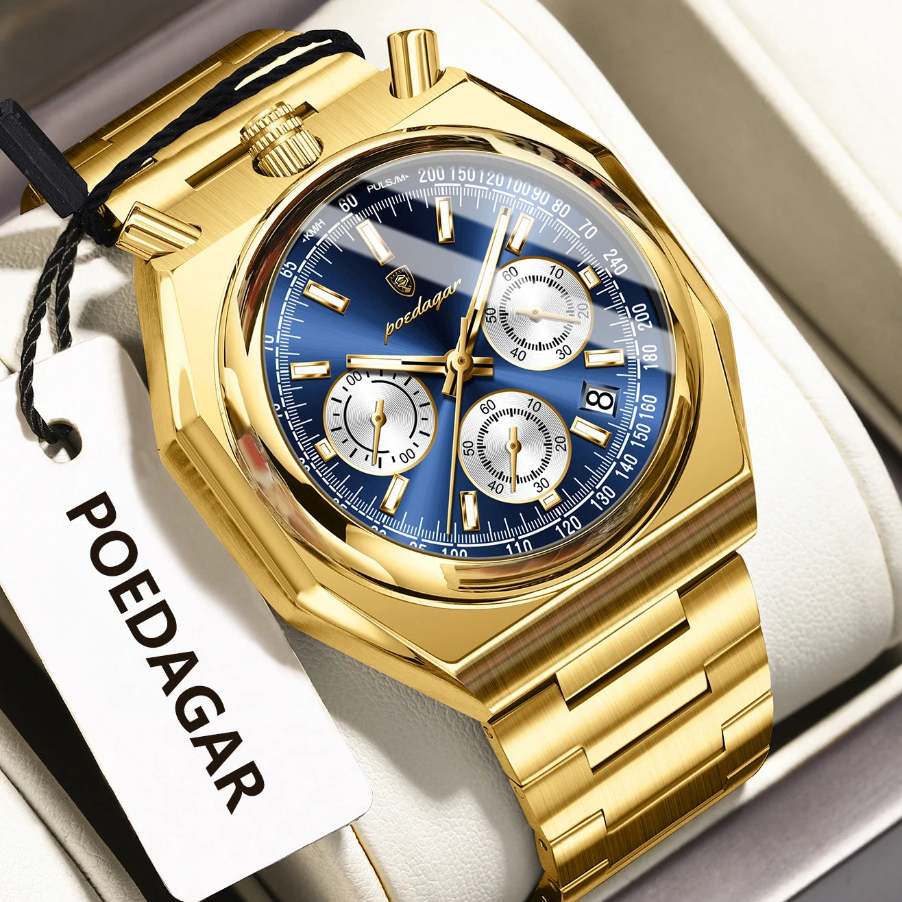 Irregular Chronograph Watch – Bold Numberless Dial with Hidden Clasp Bracelet