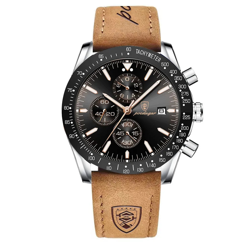 Dress Chronograph Watch – Luminous Dial with Safety Clasp Bracelet