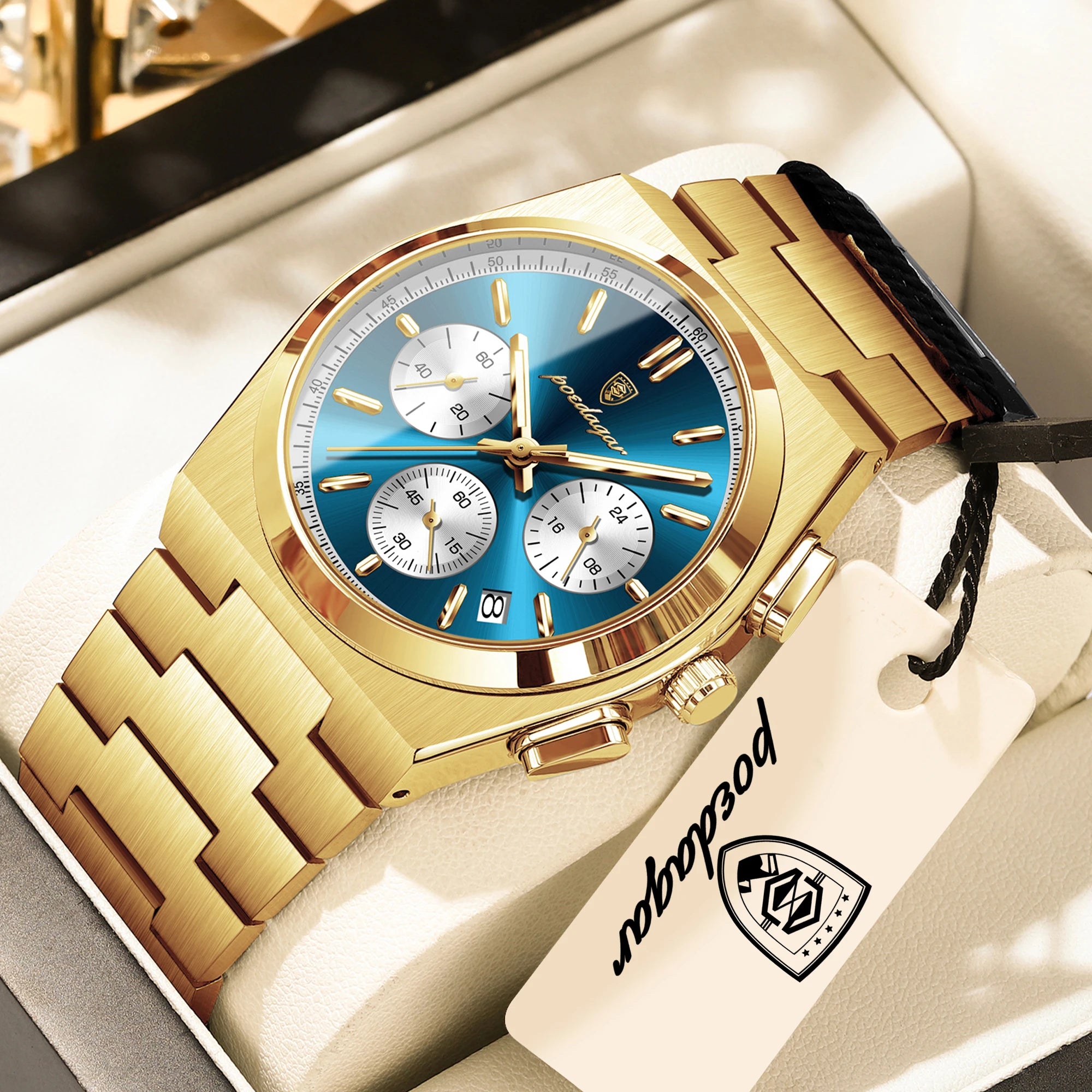 Chronograph Watch – Luminous Numberless Dial with Hidden Clasp