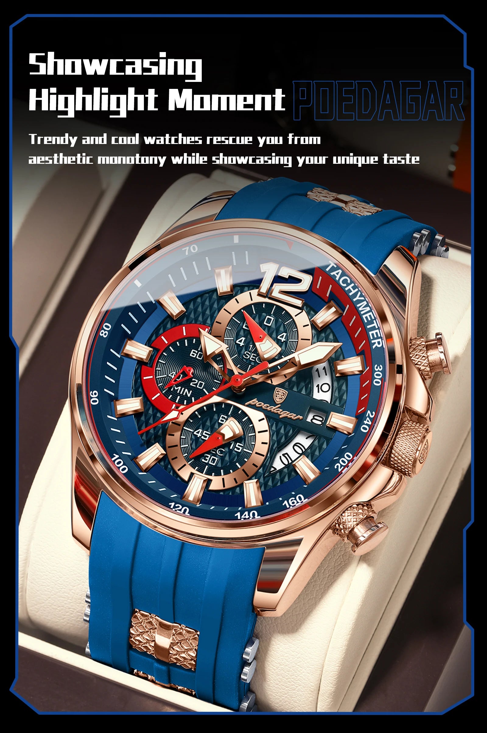 Chronograph Sport Watch – Large Arabic Dial with Silicone Strap & Full Calendar