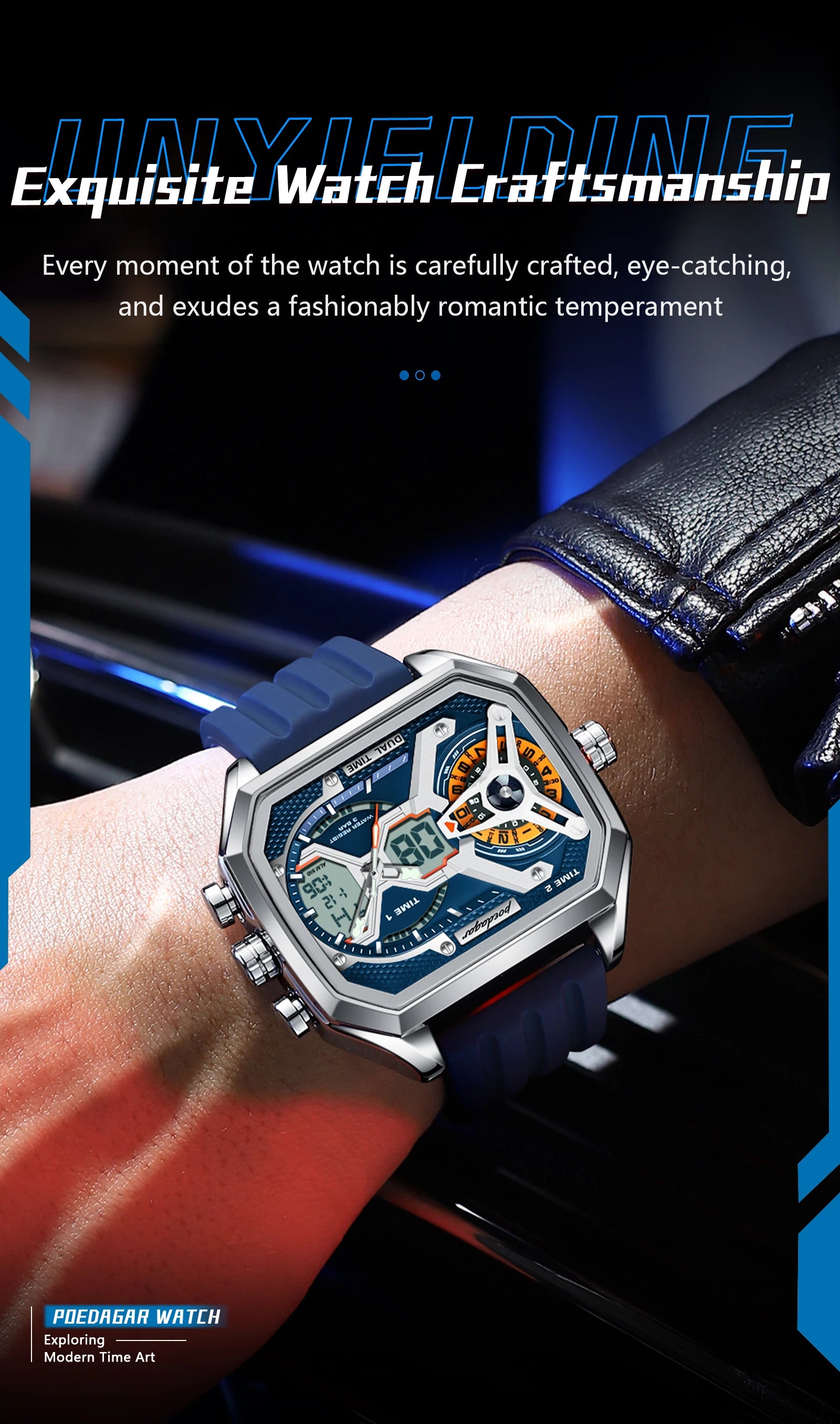 LED Analog-Digital Chronograph Watch – Dual Time & Alarm with Silicone Strap