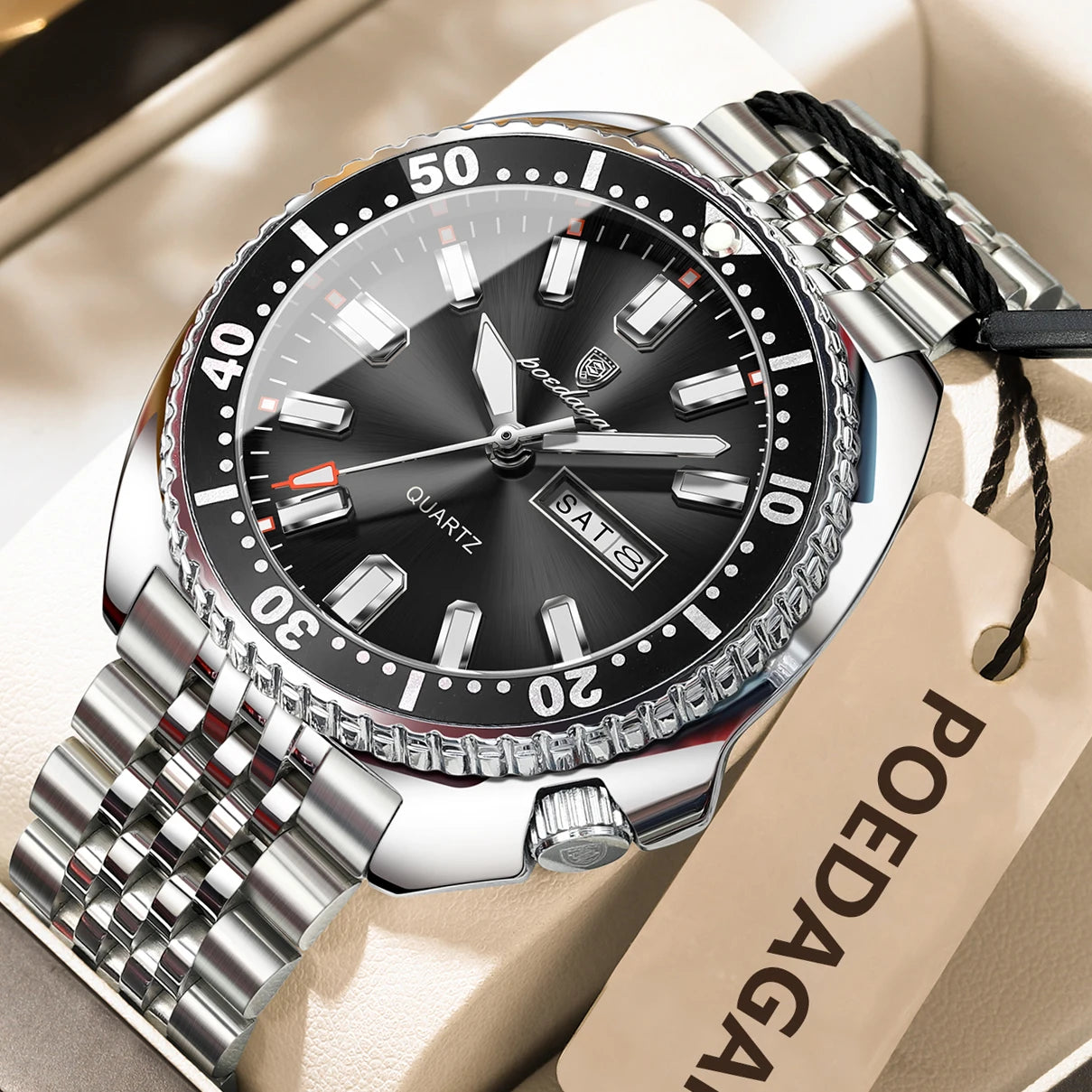 Large Full Calendar Watch – Luminous Dial with Hidden Clasp Bracelet