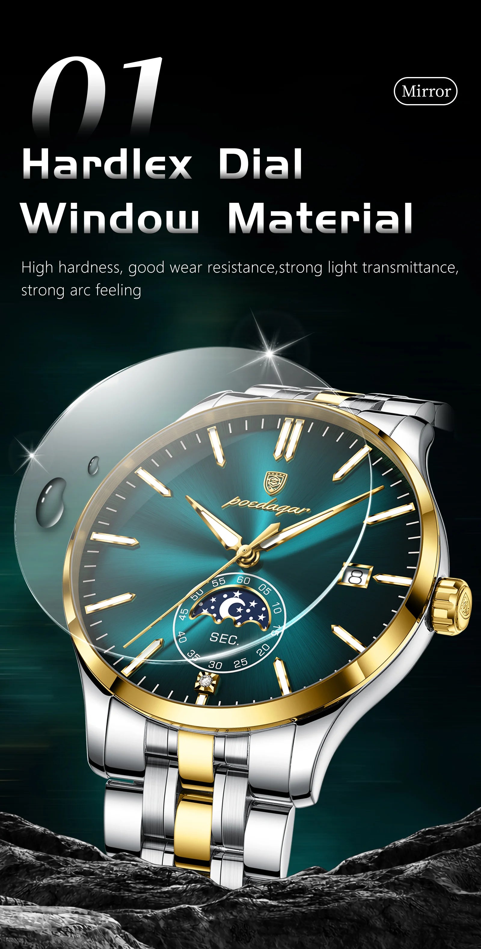 Round Business Chronograph – Slim Stainless Steel Watch with Luminous Hands & Date