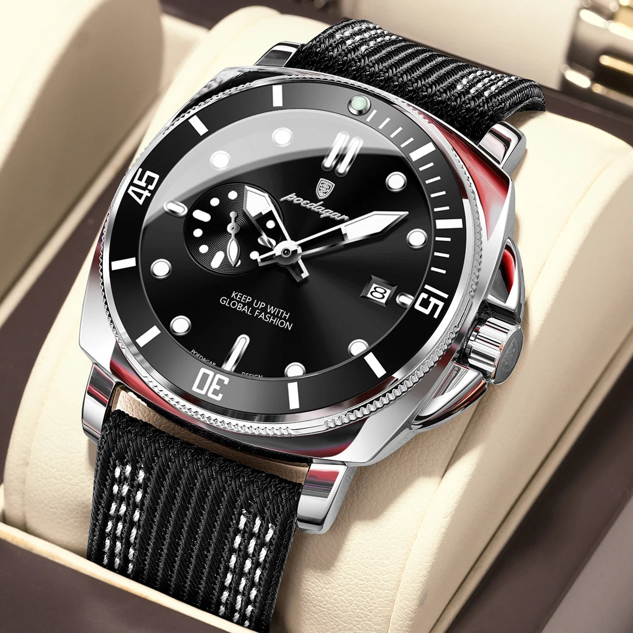 Nylon Strap Business Watch – Luminous Dial with Date & Hidden Clasp