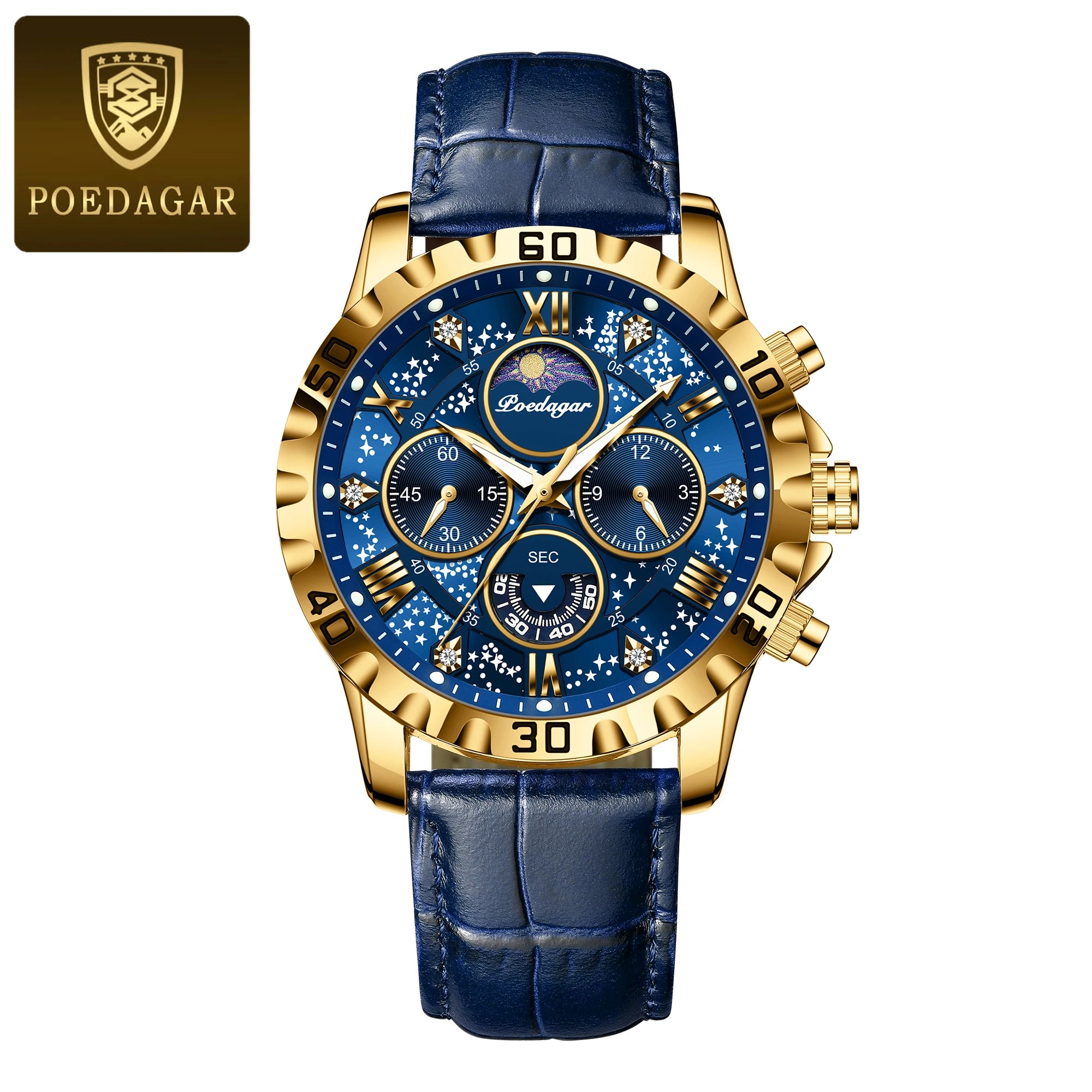 Chronograph Watch with Multiple Time Zone – Leather Strap & Sapphire Crystal
