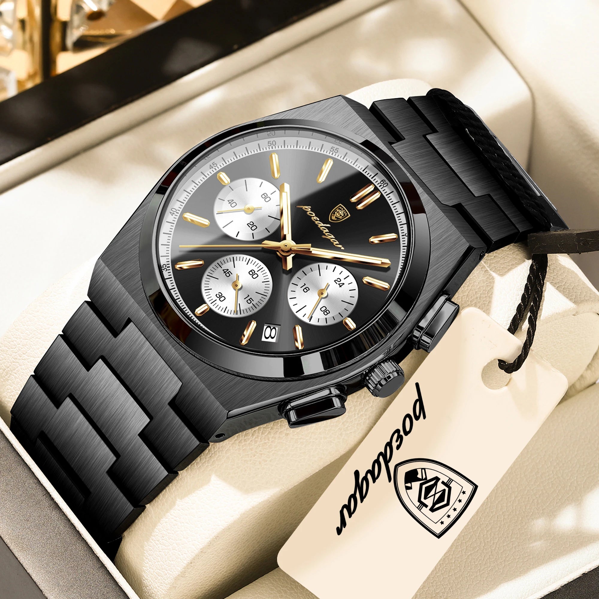 Chronograph Watch – Luminous Numberless Dial with Hidden Clasp
